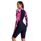 ieftine Gărzi cutanate-Pentru femei Bariere Iritatie Costum de baie Protecție UV la soare UPF50+ Ușor Manșon Lung Spandex Salopetă Costum de baie Fermoar Față Înot Surfing Plajă Sporturi Acvatice  Imprimat Vară Primăvar