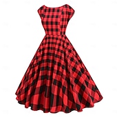 economico Vestiti-Retrò Vintage Anni 1950 Abito da cocktail Vestito Vestito Svasato A Pois Griglia / Plaid Per donna Mascherata Evento / Festa Addio al Nubilato Festival Adulti Vestito Abiti per il ritorno