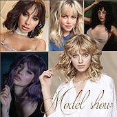 cheap Synthetic Trendy Wigs-Brown Wig with Bangs Short Wavy Wigs for Women Auburn Brown Curly Shoulder Length Bob Wig Synthetic fiber Wigs for Daily Party Use 14 Inch