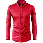voordelige Overhemden met knopen voor heren-Voor heren Overhemd Overhemd met knopen Kleurenblok Bruiloft Feest Zwart Wit Wijn Rood Lange mouw Revers Lente &amp; Herfst Kleding Lapwerk