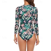 billiga Utslag-Dam Rash-guards Baddräkt Lättvikt Långärmad Kroppsdräkt Baddräkt Dragkedja fram Simmning Surfing Strand Vattensport Blommig Tryckt Sommar Vår Höst