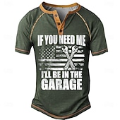 preiswerte Lustige Wörter-Herren Garage Grafik Henley Shirt - &#039;Wenn du mich brauchst bin ich in der Garage&#039; Amerikanische Flagge Schraubenschlüssel Kurzarm Hobbylebensstil T-Shirt