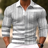 cheap Men&#039;s Geometric Polo-Men&#039;s Striped Polo Shirts Golf Shirt Long Sleeve Polo Shirts Collared Shirts Casual Business Casual Party Evening Wear Dailywear Buttons 3D Print Spring Fall Winter White