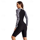 billige Utslett vakter-Dame Rash-guard One-Piece Badetøy UV Solbeskyttelse UPF50+ Hurtigtørkende Langermet Spandex Kroppsdrakt Badedrakt Forside Glidelås Svømming Surfing Strand Vannsport Treningsklær Trykket Sommer