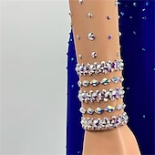 Недорогие Платья для фигурного катания-Платье для фигурного катания Жен. Девочки Катание на коньках Платья Синий Открытая спина Асимметричный шов Сетка Эластичность Учебный Соревнование Одежда для фигурного катания Классика Стразы