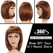 abordables Perruques Synthétiques Sans Bonnet-perruque bob avec frange perruques bob mode naturelle pour femmes perruque synthétique colorée mignonne pour fête quotidienne Halloween