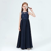 cheap Flower Girl&#039;s Dresses-Kids Girls&#039; Flower Girl Dress Party Dress Solid Color Sleeveless Performance Wedding Party Mesh Princess Sweet Mesh Mid-Calf Sheath Dress Tulle Dress Summer Spring Fall 2-12 Years 4-13 Years Navy Blue