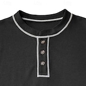 cheap Casual Henley Tee-Men&#039;s Waffle Tee T Shirt Waffle Henley Shirt Tee Top Long Sleeve Solid Color Daily Casual Street Style Buttons Color Block Crewneck Henley Outdoor Street Causal Spring &amp;  Fall Black Green Henley