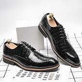 economico Formale-scarpe oxford da uomo in similpelle con motivo coccodrillo nero - calzature formali classiche con lacci per lavoro e occasioni speciali