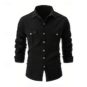 cheap Men&#039;s Button Up Shirts-Men&#039;s Shirt Summer Shirt Casual Shirt Button Up Shirt Black Blue khaki Light Grey Army Green Long Sleeve Plain Lapel Vacation Hawaiian Button-Down Clothing Apparel Fashion Casual Comfortable