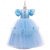 levne Šaty s pohádkovým motivem-Děti Dívčí Cosplay šaty Šaty na párty Pevná barva Krátký rukáv Výkon Narozeniny Síťka Cosplay kostým Sladký Polyester Do půli lýtek Šaty na párty Swingové šaty Áčkové šaty Léto 4 roky + Žlutá Světl