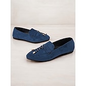 abordables Chaussures sans lacet et mocassins femme-mocassins à pampilles en daim bleu pour femmes – chaussures à enfiler à bout pointu pour une tenue décontractée et formelle