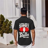 cheap Men&#039;s Bowling Shirt-Men&#039;s Word / Phrase Bowling Ball Bowling Shirt Button Up Shirt Short Sleeve Casual Funny Sport Casual Summer Spring Turndown Button Up Pocket Black