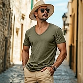 cheap Cotton Linen T-shirts-Men&#039;s Linen-like T Shirt Moisture Wicking Shirts Plain V Neck Street Causal Short Sleeve V Neck Vintage Clothing Apparel Retro Basic Casual Comfortable