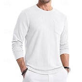 preiswerte Basic-T-Shirts-Herren T Shirt T-Shirt Langarmshirt Langarm Rundhalsausschnitt Frühling &amp; Herbst Einfach Mode Designer Basic Tasche Jacquard Urlaub Straße Ausgehen Dunkel Braun Schwarz Weiß Top T-Shirt für Herren