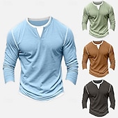 billiga Bomull och linne T-shirts-Herr Skjorta T-shirt med V-ringad Långärmad tröja Bambu-t-shirt Långärmad V-hals Vår &amp; Höst Ensfärgat Lappverk Dagligen Ledigt Gatustil falska två stycken Utomhus Gata Casual Ljusblå Ljusgrön Mörkgrå