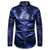 cheap Men&#039;s Button Down Shirts-Men&#039;s Shirt Dress Shirt Button Up Shirt Plain Wedding Party Black White Red Blue Long Sleeve Lapel Spring &amp;  Fall Clothing Apparel Sequins