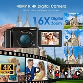 お買い得  アクションカメラ-4k デジタルカメラ 48MP カメラ オートフォーカス コンパクトデジタルカメラ フラッシュライト付き ポイントアンドシュートカメラ 小型デジタルカメラ