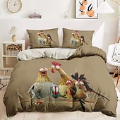 economico 100% cotone-set copripiumino con stampa divertente di gallo, 100% cotone, tessuto morbido e traspirante, include copripiumino e federe, ipoallergenico e delicato sulla pelle, lavabile in lavatrice, resistente, confortevole