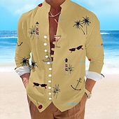 billiga Tropiska växter-Herr Kokosnötspalm Casual skjorta Hawaii skjorta Aloha skjorta Kortärmad Hawaiisk Tillflykt Semester Ledigt Sommar Vår Kinakrage Knappen uppåt Vit Gul Blå