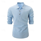 economico Classico-Per uomo Camicia camicia di lino Camicia popover Camicia estiva Abbigliamento mare Liscio Informale Giornaliero Nero Bianco Azzurro Manica lunga Colletto Primavera estate Abbigliamento