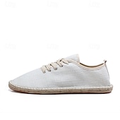 economico Sneakers da uomo-scarpe espadrillas da uomo in tela beige con lacci e suola in corda di juta – comode calzature estive casual