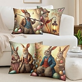 voordelige Vakantie kussensloop-Vintage Paas Decoratieve Toss Kussens Cover 1PC Konijn Zacht Vierkant Bankkussenhoes Kussenhoes voor Slaapkamer Woonkamer Sofa Stoel