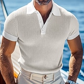 tanie Męski klasyczny polo-Męskie Koszula golfowa dzianinowe polo Biznes Codzienny Klasyczny Krótki rękaw Urlop Moda Kolorowy blok Guziki Dzianiny Lato Wiosna Regularny Biały Burgundowy Khaki Szary Jasnoniebieski Koszula