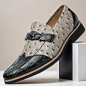 levne Poloformální-pánské hnědé mokasíny z umělého semiše se pštrosím vzorem – stylové slip-on boty pro formální i běžné příležitosti