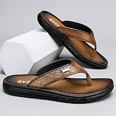 preiswerte Kleidungs-Sandalen-Braune Casual Flip Flops für Herren mit strukturiertem Fußbett und verstellbarem Riemen – bequeme Outdoor-Sandalen für Sommer und Strand