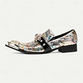 levne Elementární Společenské Boty-pánské vícebarevné kožené slip-on společenské boty s ozdobnou kovovou špičkou a šperkovým akcentem - prvotřídní formální mokasíny z hovězí kůže na večírky a svatby