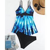 abordables Maillots une pièce et tankinis-Femme Tankini Maillot De Bain Deux Pièces Col en V Maillots de Bain Maillots de Bain Noir / Blanc Blanche Respirable Séchage rapide Poids Léger Sans Manches - Natation Surf Plage Eté Printemps Grande