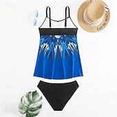 abordables Maillots une pièce et tankinis-Femme Tankini Maillot De Bain Deux Pièces Col en V Bretelles Croisées Maillots de Bain Maillots de Bain Orange Vert Respirable Séchage rapide Poids Léger Sans Manches - Natation Surf Plage Et
