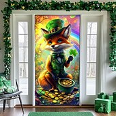 abordables Día de San Patricio-Decoraciones para puertas del día de San Patricio, cubiertas para puertas, tréboles, tapiz de puerta de arco iris, cortina de puerta, decoración, telón de fondo, pancarta para puerta de