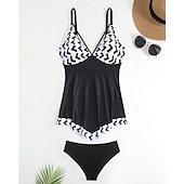 abordables Maillots une pièce et tankinis-Femme Tankini Maillot De Bain Deux Pièces Col en V Maillots de Bain Maillots de Bain Noir / Blanc Blanche Respirable Séchage rapide Poids Léger Sans Manches - Natation Surf Plage Eté Printemps Grande