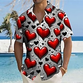 preiswerte Bedruckte Herrenhemden-Valentinstag Herren Herz Liebe Farbverlauf Hemd Knopfhemd Kurzarm Modisch lässig Urlaub Geschenk Festtage Sommer Herbst Umlegekragen 3D-Druck Violett Dunkelrot Blau 1# Rote Helles Schwarz