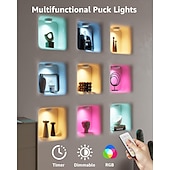 お買い得  パックライト-USB 充電式 RGB パック ライト - リモコン付き 1600mAh 充電式バッテリー駆動キャビネット ライト、キャビネット、ワードローブ用マグネット式 LED タップ ライト、屋内用 1 個