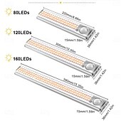 cheap Cabinet Light-1pc LED Closet Lights - Motion Sensor Under Cabinet USB Rechargeable Night Lamp, Dimmable Indoor Lighting for Kitchen, Wardrobe &amp; Stairs 80/120/160 LEDs