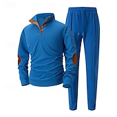 cheap Basic Tracksuits-Men&#039;s Sweatshirt Tracksuit Sweatsuit Black White Blue Khaki Gray Standing Collar Color Block 2 Piece Sports &amp; Outdoor Daily Holiday Polyester Streetwear Basic Casual Spring &amp;  Fall Clothing Apparel