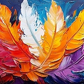 cheap Landscape Paintings-Handmade Original Coloured Feathers Oil Painting On Canvas Abstract Colourful Wings Wall Art for Home Decor With Stretched Frame Without Inner Frame Painting