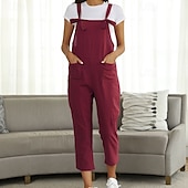 billiga Overall-Dam Byxor Jumpsuit Sparkbyxor Lättvikt Ledigt Ankellång Mellanhög midja Slät Ficka Mateial som andas Bekväm Oelastisk Hem Ledigt / vardag Rödvin Mörkgrön Marin Svart Sommar Vår Normal