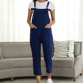 billiga Overall-Dam Byxor Jumpsuit Sparkbyxor Lättvikt Ledigt Ankellång Mellanhög midja Slät Ficka Mateial som andas Bekväm Oelastisk Hem Ledigt / vardag Rödvin Mörkgrön Marin Svart Sommar Vår Normal