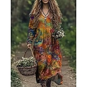 billiga Etnisk Boho Klänning-kvinnors boho klänning blommig v-ringad maxi klänning vintage klänning tryck klänning mode modern sommar våren