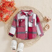 economico Giacche e cappotti per bambine-Bambino Da ragazza Giornata universale dell&#039;infanzia Shacket Color Block Di tendenza Girocollo Esterno Cotone Cappotto Capispalla 3-7 anni Primavera Nero Bianco Rosa
