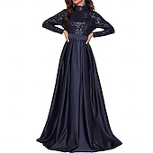 ieftine șampanie-Rochie de seară tip A-Line rochie elegantă pentru petrecere rochie formală de gală cu lungime până la podea cu mânecă lungă cu gât rigid curea/sasch din amestec de bumbac cu spate cowl cu butoane