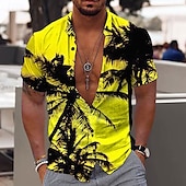 abordables Plantes tropicales-Homme Cocotier Plantes tropicales Chemise Chemise hawaïenne Chemise Aloha Manche Courte Chemise Col rabattu Mode Design Décontractées Extérieur Plein Air Casual Jaune clair Jaune Rose Claire 3D effet
