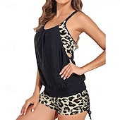 abordables Maillots une pièce et tankinis-Femme Maillot de bain 1 pièce Croisé Maillots de Bain Motif Léopard Maillots de Bain Marron Respirable Séchage rapide Poids Léger Sans Manches - Natation Surf Plage Eté Printemps