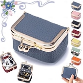 cheap Jewelry &amp; Cosmetic Storage-Genuine Leather Mini Jewelry Box, Portable Vintage-inspired Genuine Leather Coin Purse Jewelry Case with Kiss Lock, Mini Travel Ring Box for Women for Earring/Ring/Necklace/Bracelet