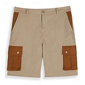 levne Retro-Pánské Šortky s kapsami Lněné šortky Letní šortky Plážové šortky Knoflíky Multi kapsa Barevné bloky Pohodlné Prodyšné Délka kolen Ležérní Denní Dovolená Módní Retro Trávová zelená Khaki