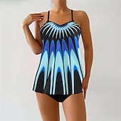 abordables Maillots une pièce et tankinis-Femme Tankini Maillot De Bain Deux Pièces Col en V Maillots de Bain Maillots de Bain Jaune Bleu Roi Respirable Séchage rapide Poids Léger Sans Manches - Natation Surf Plage Eté Printemps Grande Taille